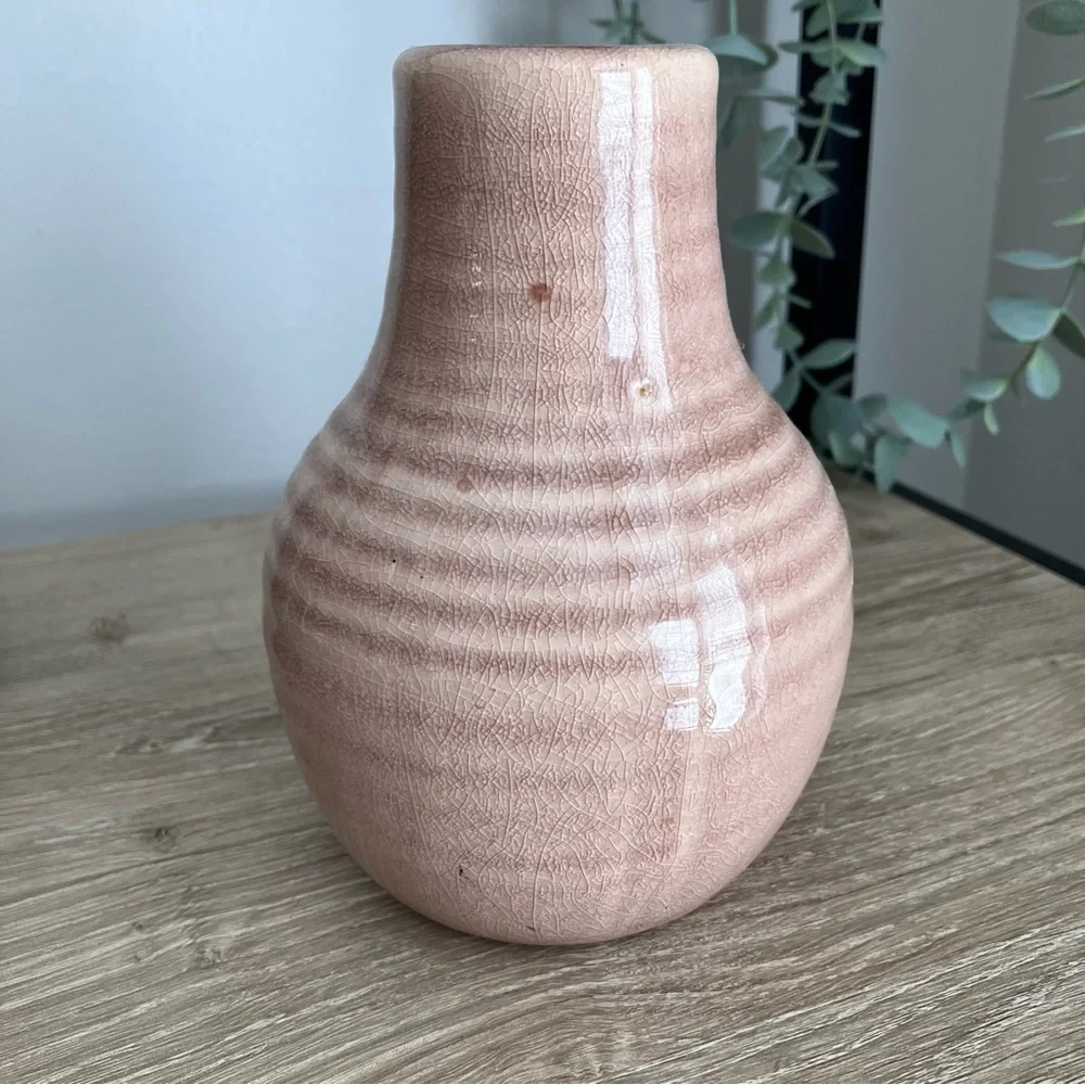 Crate & Barrel Patine Bud Vase Set Of 2 Gray Pink Flower Ceramic Home Decor